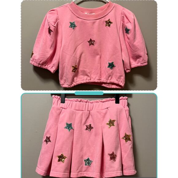 Cloud Ten Women’s Pink Sequin Star Patch Top and Pleated Skort Size Small - Picture 1 of 8